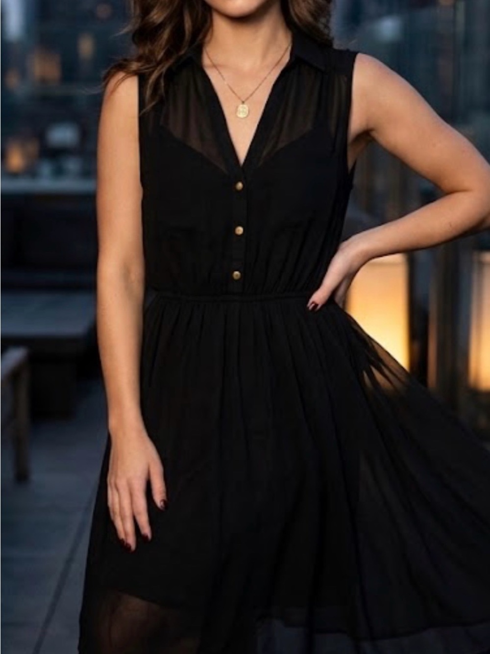 H&M Black Sleeveless Collared Button-Front Dress
